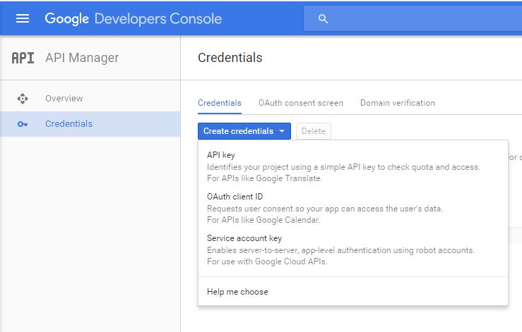 google developer console create API