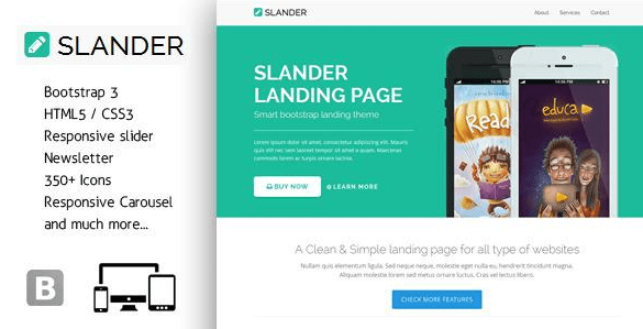 Slander landing responsive html template free