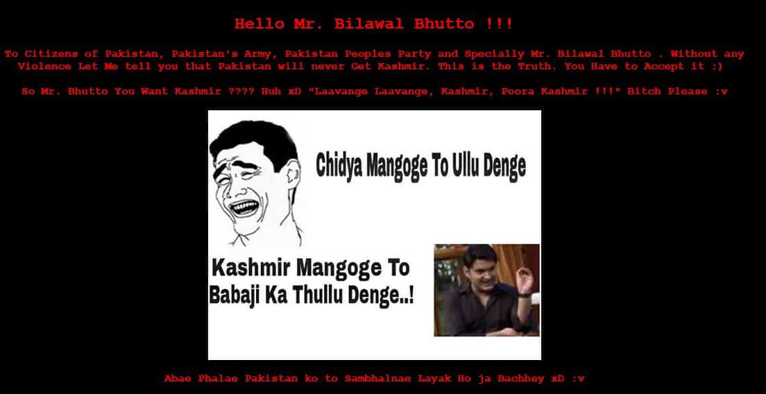 Bilawal Bhutto's Official PPP site hacked and planted the flag of India