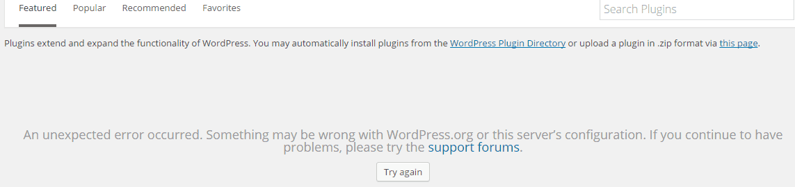 Something may be wrong with WordPress.org or it's sever - Solved
